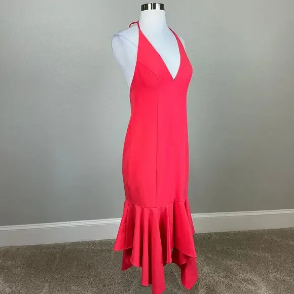 Aidan Mattox Backless High Low Halter Cocktail Dress Coral Pink Size 4 Midi - Picture 4 of 12